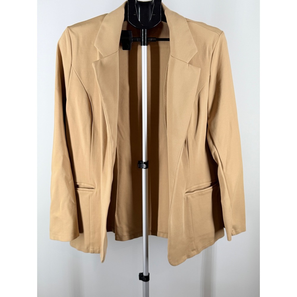 Khaki Tan Open Front Stretch Ponte Blazer Jacket Womens XL